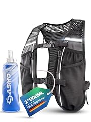 SASMO® Laufweste Damen & Herren 5L | Running Vest - Ultraleicht 270g & atmungsaktiv| Laufrucksack Damen - 8 Taschen | Laufweste Herren | Trinkweste Laufen (schwarz - mit 1x500ml, 5L)