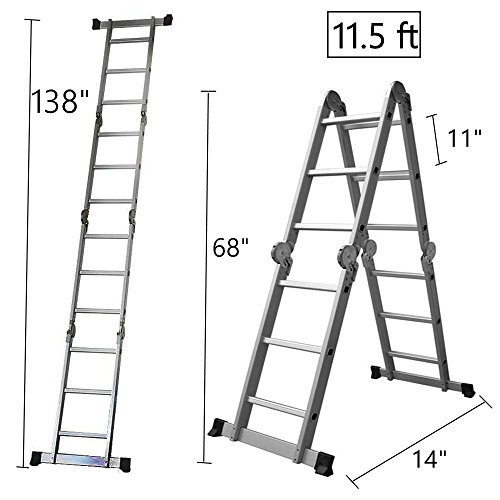 Livebest 11.5 Feet Folding Multi-Ladder 12 Step Aluminum Extendable Ladder Scaffold Ladders, 330lbs Capacity - Thumbnail 6