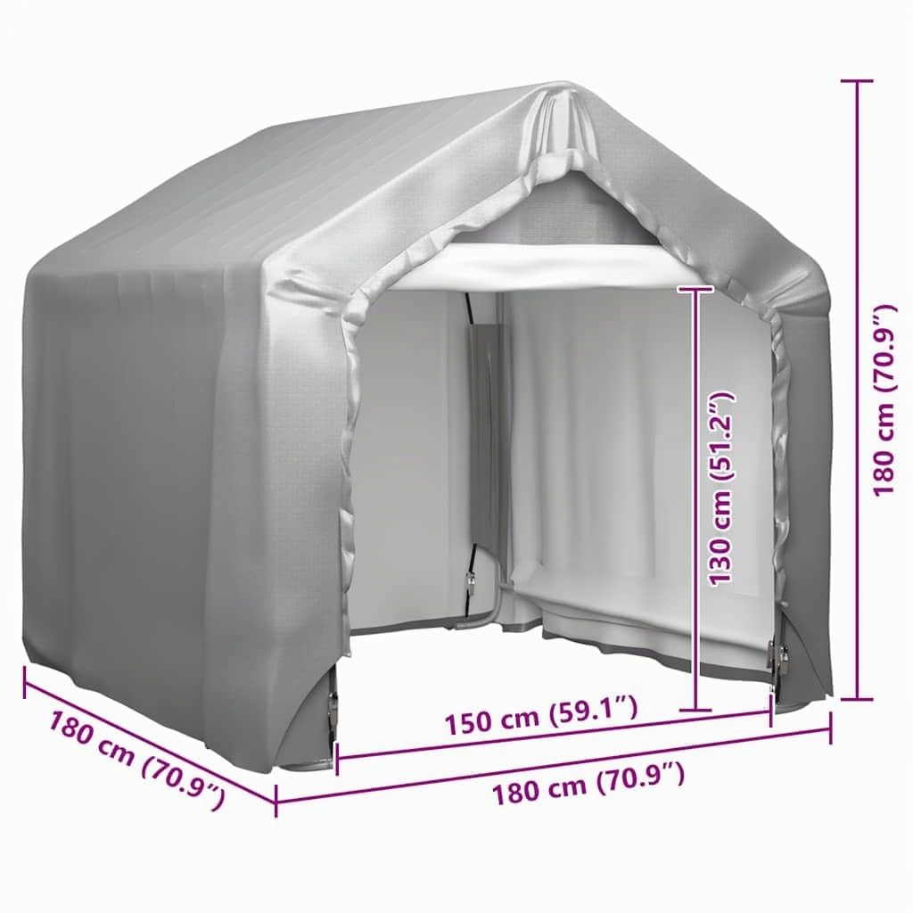 vidaXL Lagerzelt UV-beständig Industriezelt Zelthalle Zeltgarage Garagenzelt Weidezelt Foliengarage Unterstand Lagerhalle Grau 180x180cm Verzinkter Stahl
