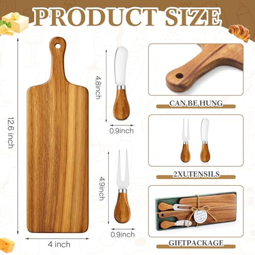 Set de tabla de cortar cuadrada de madera con cuchillo y tenedor miniatura 2
