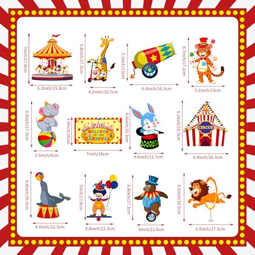 Image of 58 Pcs Carnival Circus Theme Party Decorations Circus Animal Hanging Swirl Decorations Carnival Hanging Swirl Ceiling Streamers Decor for Kids Girls Boys Birthday Baby Shower Party Supplies