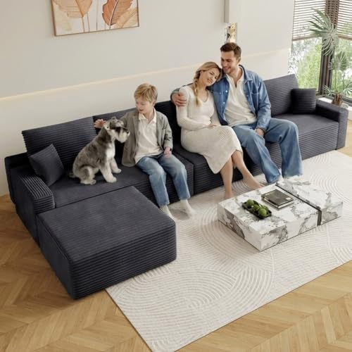 Image of Oversized Modular Sectional Sofa Couch,Large 6 Seater Corner Sofa Modern L Shaped Sectional Couch with Ottoman Cloud Couches for Living Room,Office,Spacious Space,Corduroy,No Assembly,Dark Grey