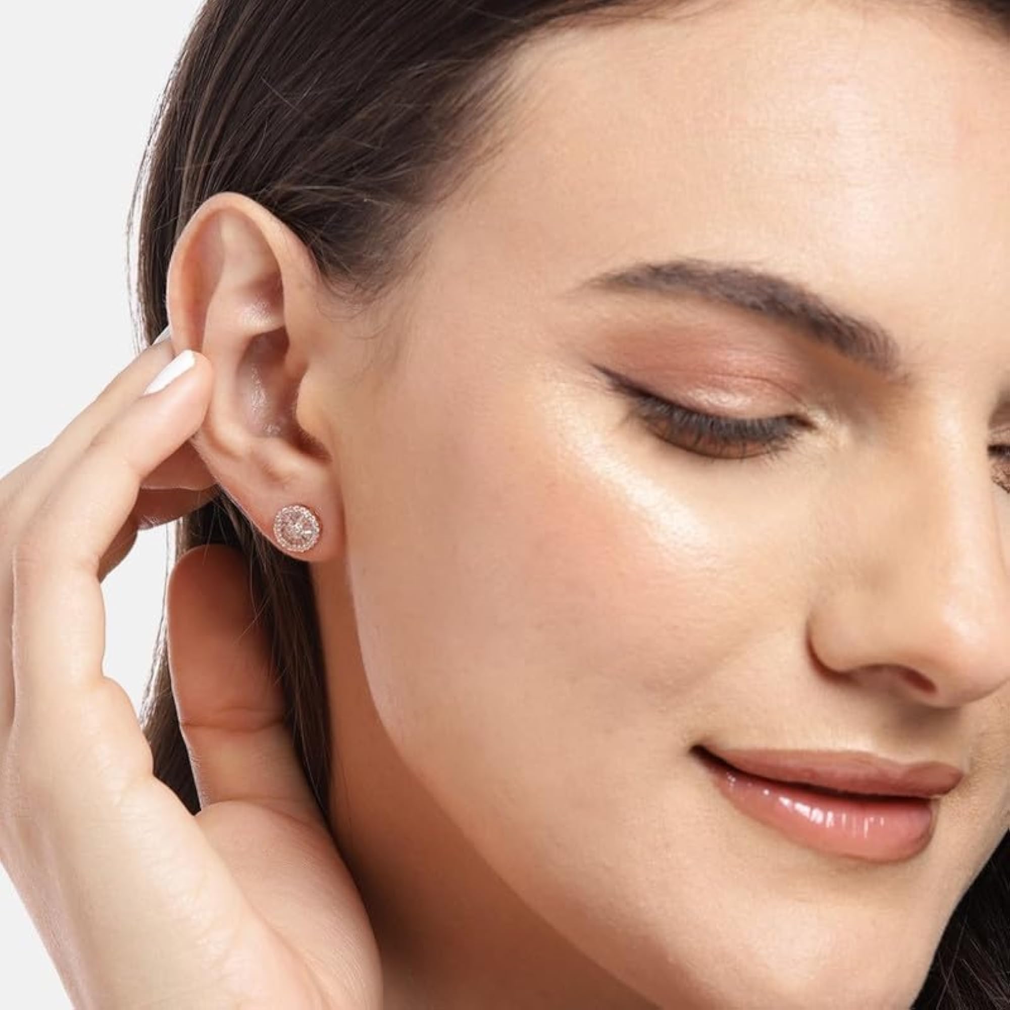 925 Silver CZ Studded Rose Plated Stud Earrings with Hallmark