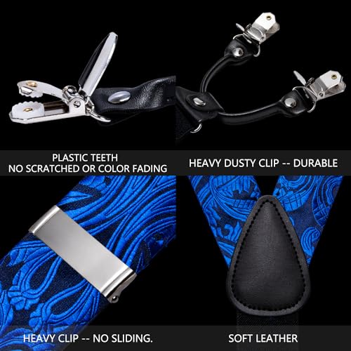 Image of Barry.Wang Men Suspender Set with Necktie Elastic Y Type Heavy Duty 6 Clips Braces Tie Handkerchief Cufflink Pin 6PCS