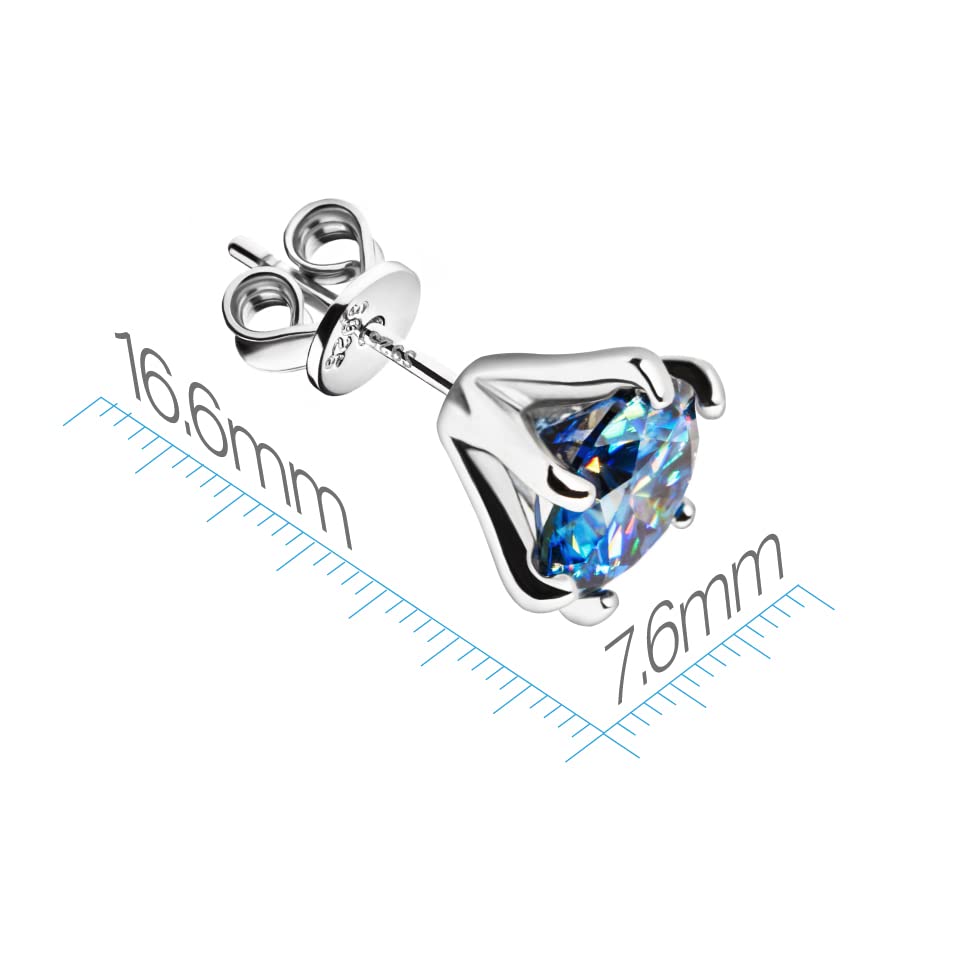 GIGAJEWE Moissanite Stud Earring Round Cut Total 2.0ct,18K White Gold Plated Silver Earring for Women Men…2