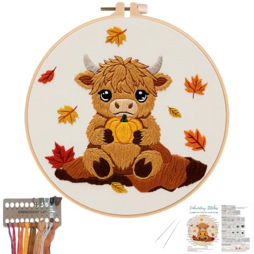 Image of Louise Maelys Highland Cow Embroidery Kit for Beginners(Autumn