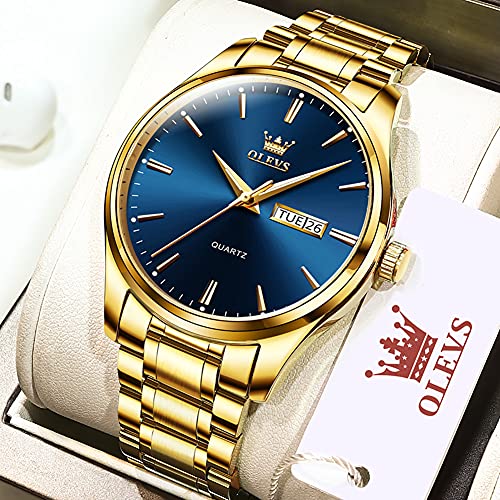 Image of OLEVS Mens Gold Watches Analog Quartz Business Dress Watch Day Date Stainless Steel Classic Luxury Luminous Waterproof Casual Male Wrist Watches
