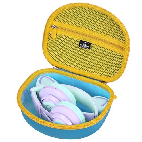 Image of Tourmate Hard Travel Case for Riwbox CT-7 / CT-7S Cat Ear LED Light Kids Wireless Headphones, Protective Carrying Storage Bag (Blue&Yellow)