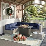 8 Pieces Outdoor Patio Furniture Set with 43' Fire Pit Table, Wicker Outdoor...