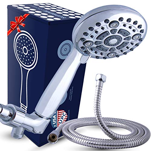High Pressure XL Handheld Shower Head + Long Hose and Luxury 6 Spray