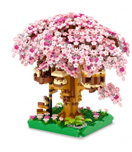 Image of SKY LINE OCEAN Cherry Blossom Tree House Building Set with LED (Complex only for 14+), 1113+ PCS Japanese Sakura Bonsai Mini Blocks, Kawaii Home Decor Gift Ages 14+, 5-Year Warranty