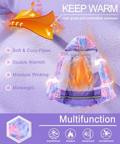 M2C Girls Winter Heavyweight Ski Snowsuit Jacket & Pant Purple Swirl 6-7