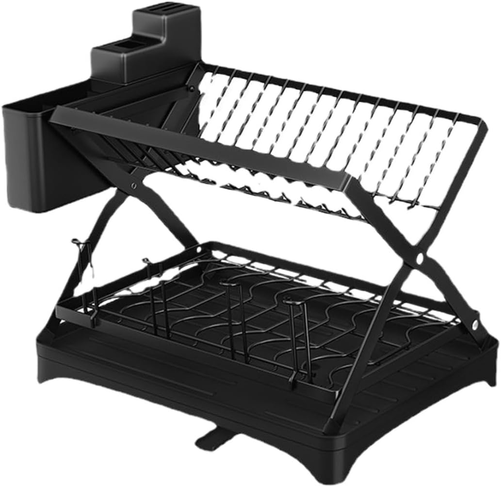 Dish Drying Rack Tableware Holder 2 Tier Dish Dryer Rack with Utensil Holder for Kitchen Counter Space Saver Storage Shelf Drying Rack Kitchen