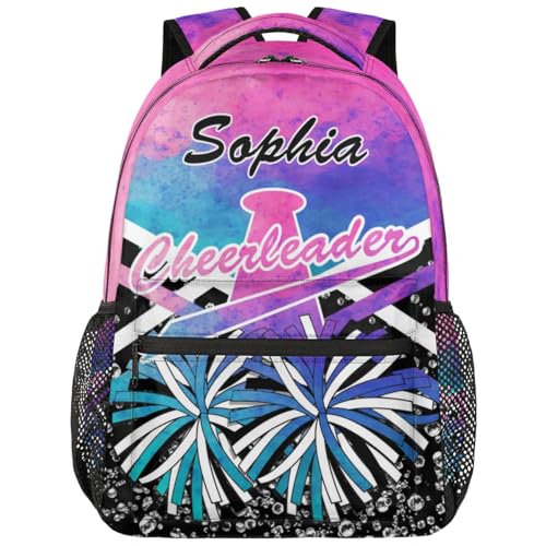 TropicalLife Personalized Cheer Backpack Customized Cheerleader Shoulder Bag with Name Cheer Casual Bag for Women Cheer Team Gifts Ink Pinks Blue