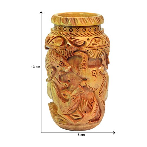 Image of Craft Trade 13x6 Cm Wooden Pencil holder Hand Carved Elephant Pattern - Elephant Brown