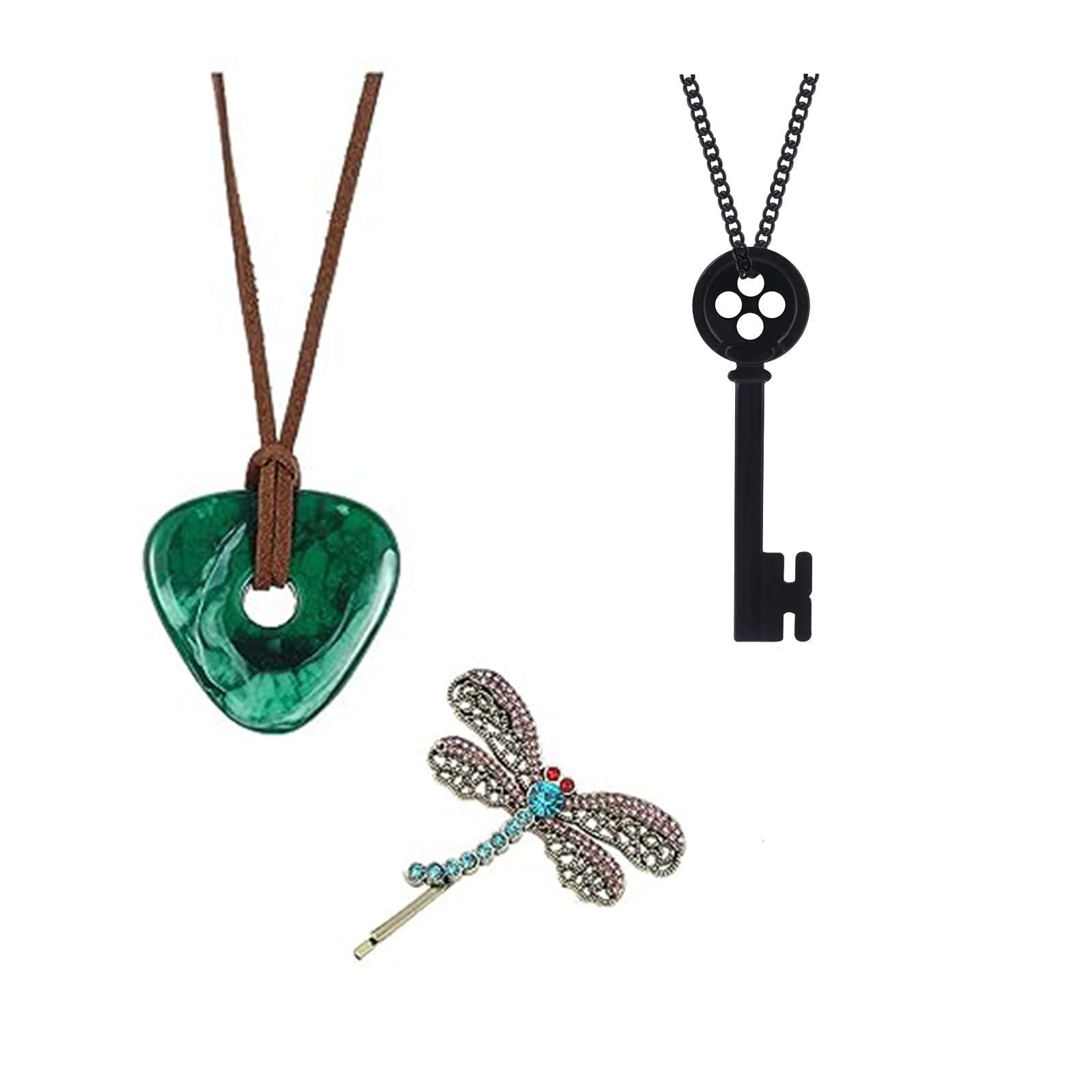 AITUNAN Coraline Merchandise Button Key Necklace with Dragonfly