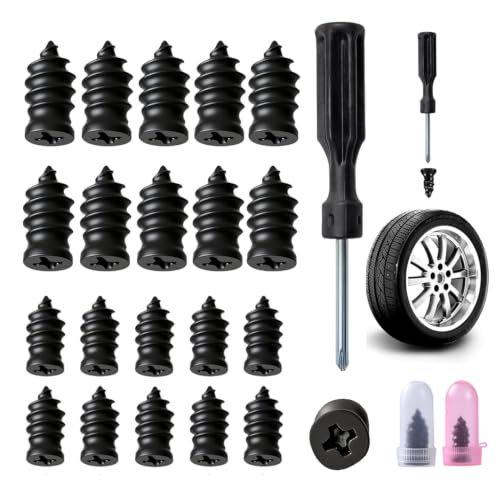 Image of Tire Plugs Screw Type,Tire Repair Rubber Nail Kit, 2 Size Vacuum Tire Plug Kit, Carbon Steel Center, for Car, Motorcycle, Truck, Bicycle, ATV, with Storage Case