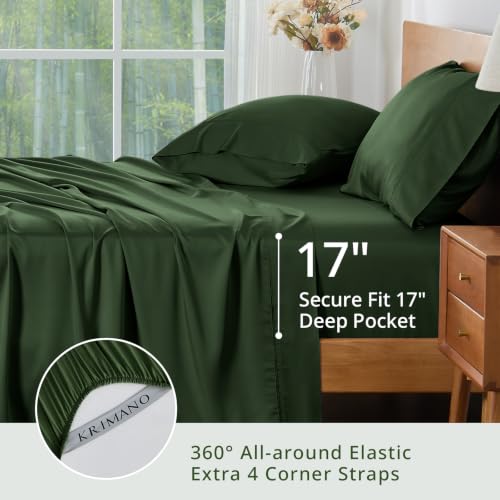 Image of Queen Size Sheet Set, Viscose Bamboo Sheets for Bed Set 4pcs, 100% Viscose Derived from Bamboo, Hotel Luxury Silky & Cooling for Hot Sleepers, Deep Pocket Up to 17 inch, Olive