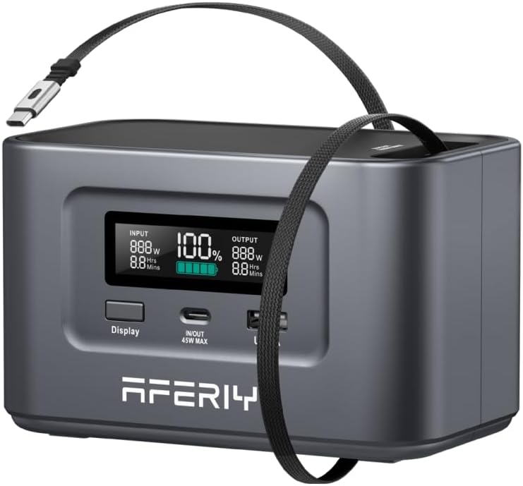 AFERIY 31000mAh99.2Wh Portable Power Station, 100W Camping Power Bank Solar Generator with LiFePO4 Battery USBType C Outlet, Built in Extension Cable for Outdoor Travel, Business Trips