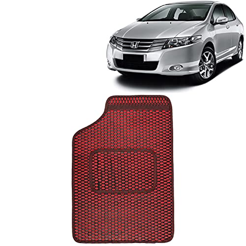 Image of Kingsway Dotted Design Car Floor Foot Mats Universal Fit for Honda City, Model Year : 2009-2013, Water and Dustproof, Color Red, Set of 5 Pieces