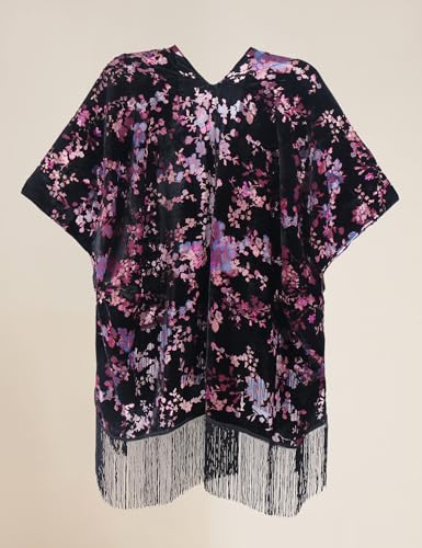 Image of MJ SERECA Women's Burnout Velvet Kimono Cardigan Cover Up with Tassel