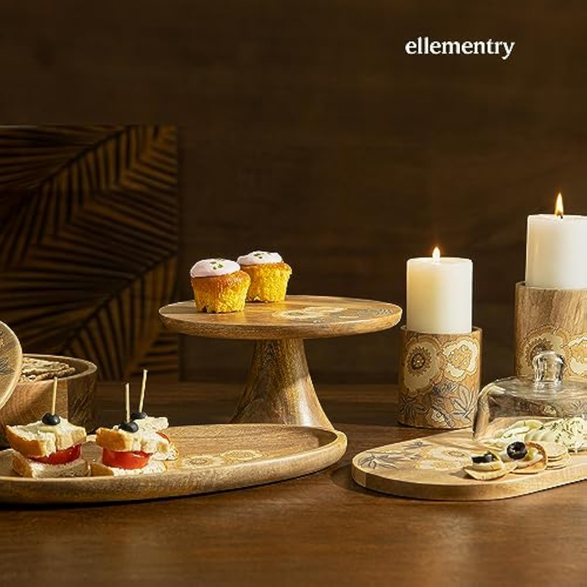 Fleur D'or Ceramic Cake Stand with Wooden Base, Stylish Design