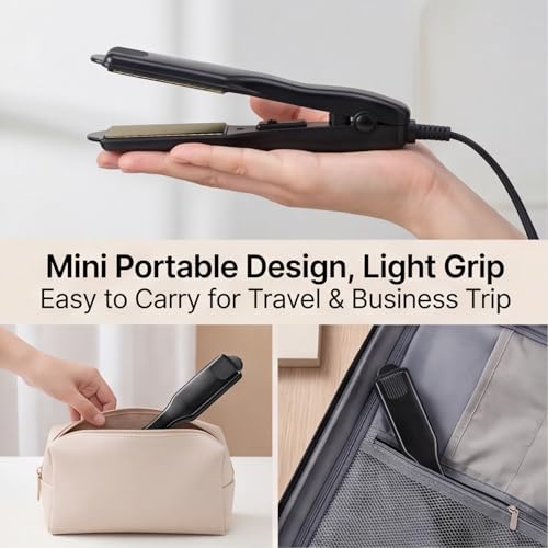 Plancha para el cabello con placas de titanio, calentamiento rápido en 30 segundos, temperatura constante, herramienta portátil para uso en salón y en casa miniatura 4