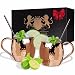 B. WEISS Moscow Mule Copper mugs barrel shape Set Of 2, Handmade Hammered mugs- Premium Quality - 100% Pure Copper Comes in an elegant gift box+ 2 copper straws