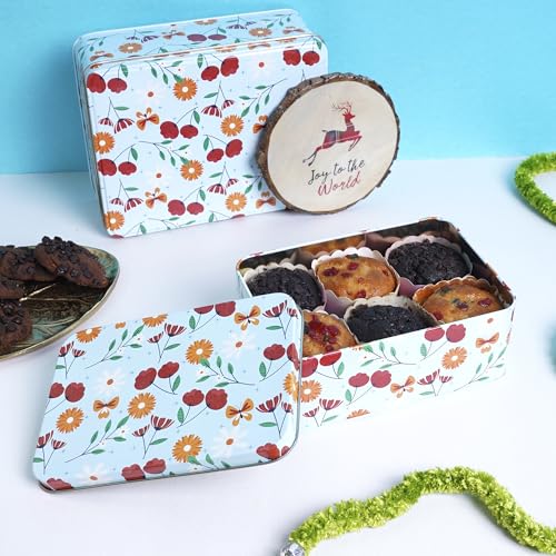 Image of Rectangular Metal Storage Box (White) | Airtight Tin for Cookies, Cupcakes & Cakes | Kitchen Decor & Gift Box for Weddings, Festivals & All Occasions | Durable & Lightweight pack of 1