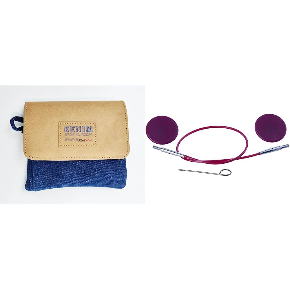 KnitPro Set austauschbare Rundstricknadeln Indigo Wood Short, 3,00 mm - 6,00 mm & KP10500 austauschbares Kabel, Holz, mehrfarbig, 20 cm (nur für kurze Nadeln)