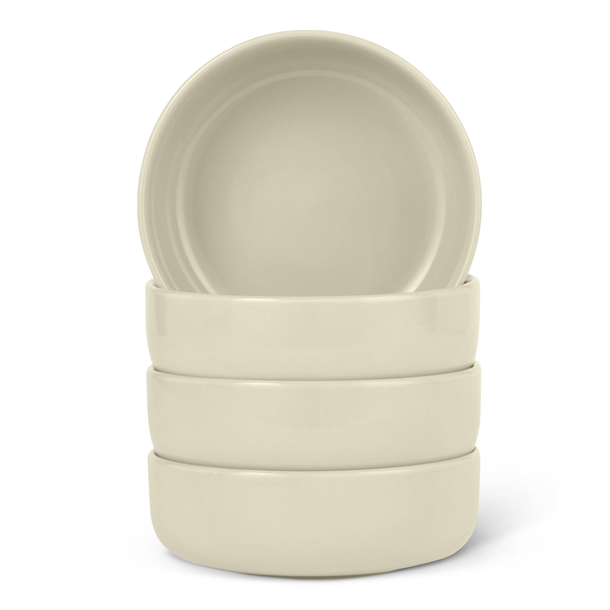 Amazon Basics Glazed Stoneware Bowls, Ceramic 4-Piece Set, Dishwasher-Safe, 5.5 in., Ivory Ivory Bowls, Set of 4