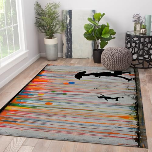 Tapis lavables salon 160x200 grand arc street art coloré - 4