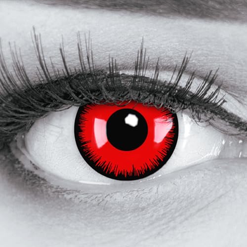 Lentilles couleur rouge noir - vampire red lunatic Pour Halloween, Shrovetide, Carnaval + étuis à lentilles de contact I 1 paire (2 pièces) I sans correction I 0,00 Dioptries MERALENS