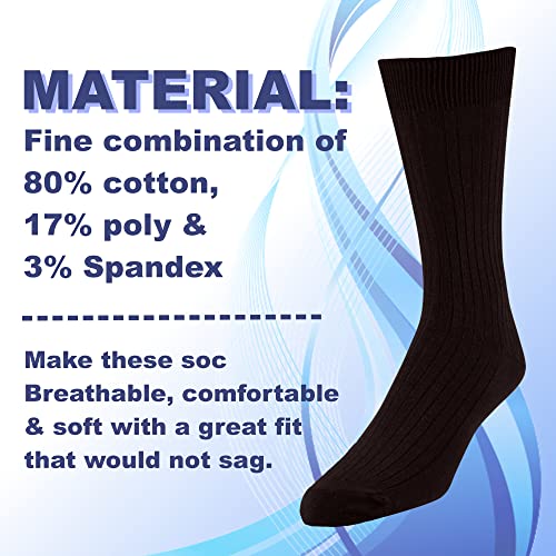EMEM Men's Ribbed Cotton Classic Crew Dress Socks 5-Pack, Big and Tall Available3