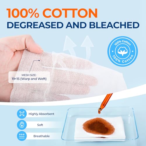 Image of 200 Pack 3x3 Inch Gauze Sponges 8-Ply, 100% Cotton Soft Woven Gauze Pads for Wound Care, Highly Absorbent Bulk Hospital-Grade First Aid & Surgical Dressing