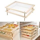CHICOMFY Wooden Pasta Herb Drying Rack Stackable Food Dryer with Net Multipurpose 2-Tier Noodle...