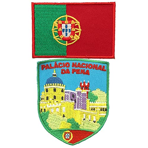 A-ONE 2 PCS Pack-Palácio Nacional da Peña Shield Patch+apliques de la bandera de Portugal, parche de referencia del palacio de pena, insignia de recuerdo de viaje al aire libre NO.350C