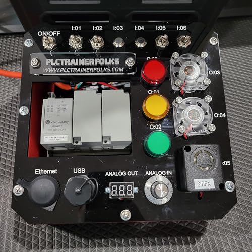 PLCTRAINERFOLKS Brand PLC Training Kit - Built Using a Micro820 PLC with Analog I/O on Board ethernet & LED Potentiometer with Lessons and Free Programming Cable. Fun and Desktop.