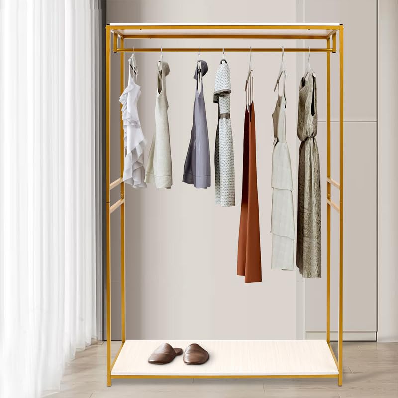Porte-manteau rectangulaire doré structure métallique et bois chic