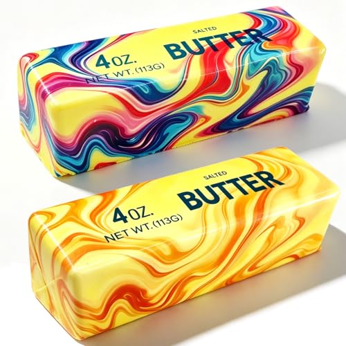 2 Pack Butter Squishy Fidget Toy, Realistic Butter Stick, Slow Rising Non-Stick TPR Squeeze Toy, Soft Sensory Desk Toy for Adults & Kids, Office Gift (Marbled Rainbow Colors) - image 1