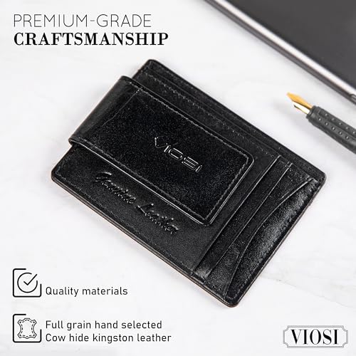 Viosi Money Clip Slim Leather Wallet For Men Front Pocket Rfid Blocking Card Holder With Rare Earth Magnets