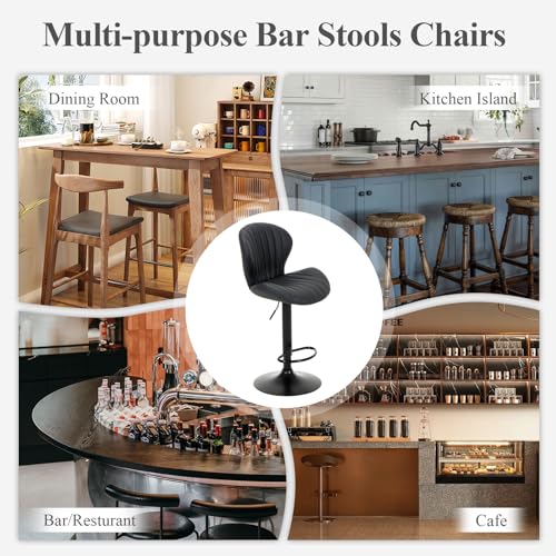 Image of MALOL Bar Stools Set of 2, Modern Swivel Bar Chairs, Adjustable Faux Leather Upholstered Barstools Counter Height with High Backrest for Kitchen Island, Bar, Dining Room, Black