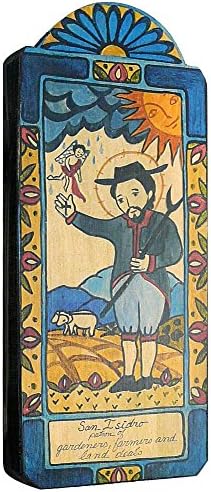 San Isidro (Saint Isidore) Patron Saint of Gardeners Handmade Retablo Plaque, 3.5 x 7.25 Inches