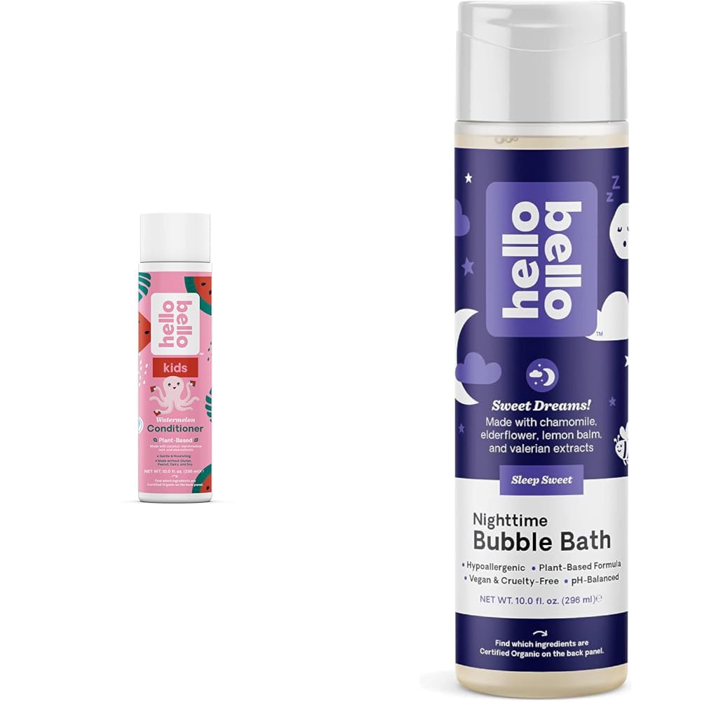 Hello Bello Kid's Conditioner & Nighttime Bubble Bath - Hypoallergenic Formulas with Watermelon & Sleep Sweet Scents, 10 Fl Oz Each