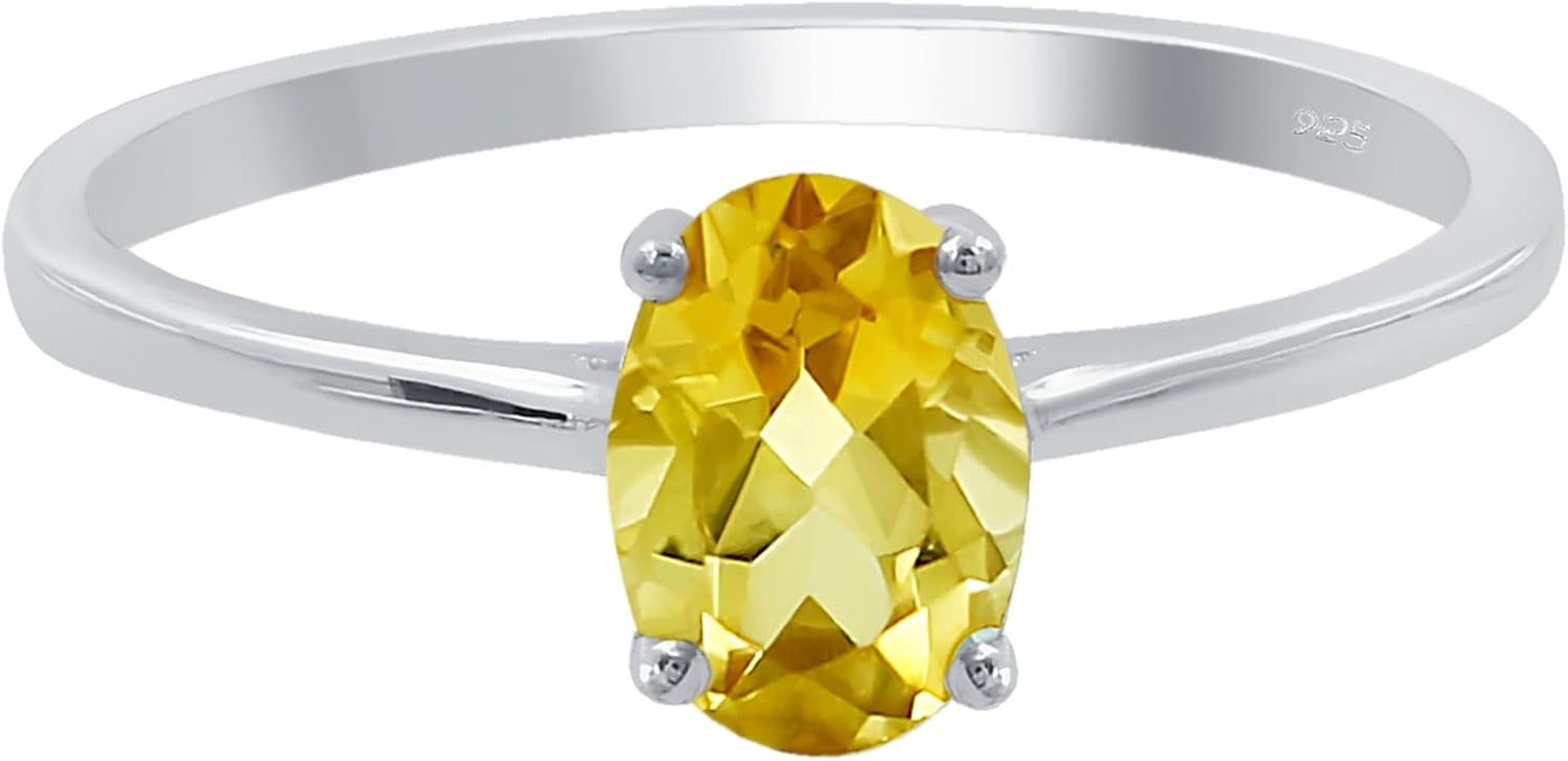 TISHAVI Natural Garnet/Amethyst/Citrine/Peridot/Blue Topaz 925 Sterling Silver Plated Rings for Women - Handmade Oval Shape Light Weight Solitaire Rings Fashion Jewelry - Gifts for Her - Image 2