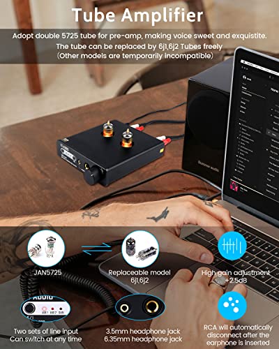 Image of FX-Audio Tube-02 Pro Tube Headphone Amplifier, Vacuum 5725 Tube Preamp, Mini Hi-Fi Integrated Stereo Class A amp Supports 32-600 ohms of Headphones, for Stereo Amplifier /Active Speaker