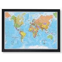 Framed Push Pin World Travel Map - Canvas Pin Board Black Frame with 100 Pins - Travel Map Pin Board Gift - Maps International