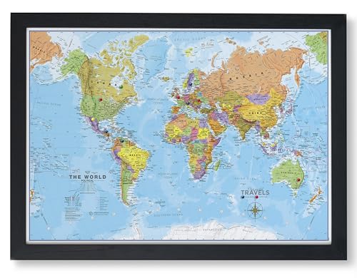 Mapa de viaje del mundo con marco de lona, marco negro con 100 pines, mapa de viaje, regalo Maps International