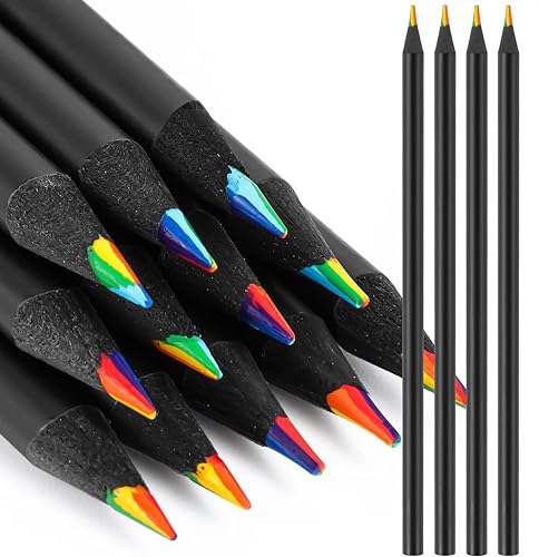 Image of AccuPrints 4 Pcs Colors Rainbow Pencils for Kids Adults, Rainbow Colored Pencil Art Supplies for Girls Boys, Black Wooden Multi Colored Pencils for Coloring Drawing Sketching, (4 Pcs) (A2P9)