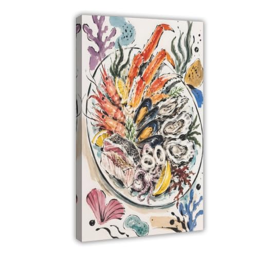 Peinture aquarelle sur toile orange et bleu grand format 50x76 cm